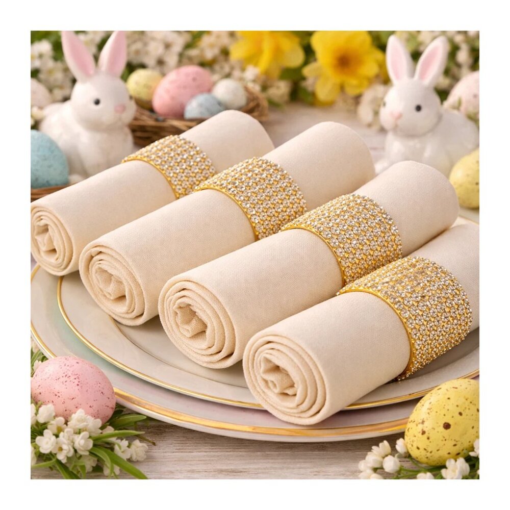 Sparkles Home 4pc Rhinestone Napkin Rings Gold Elastic Table Decor Set of 4